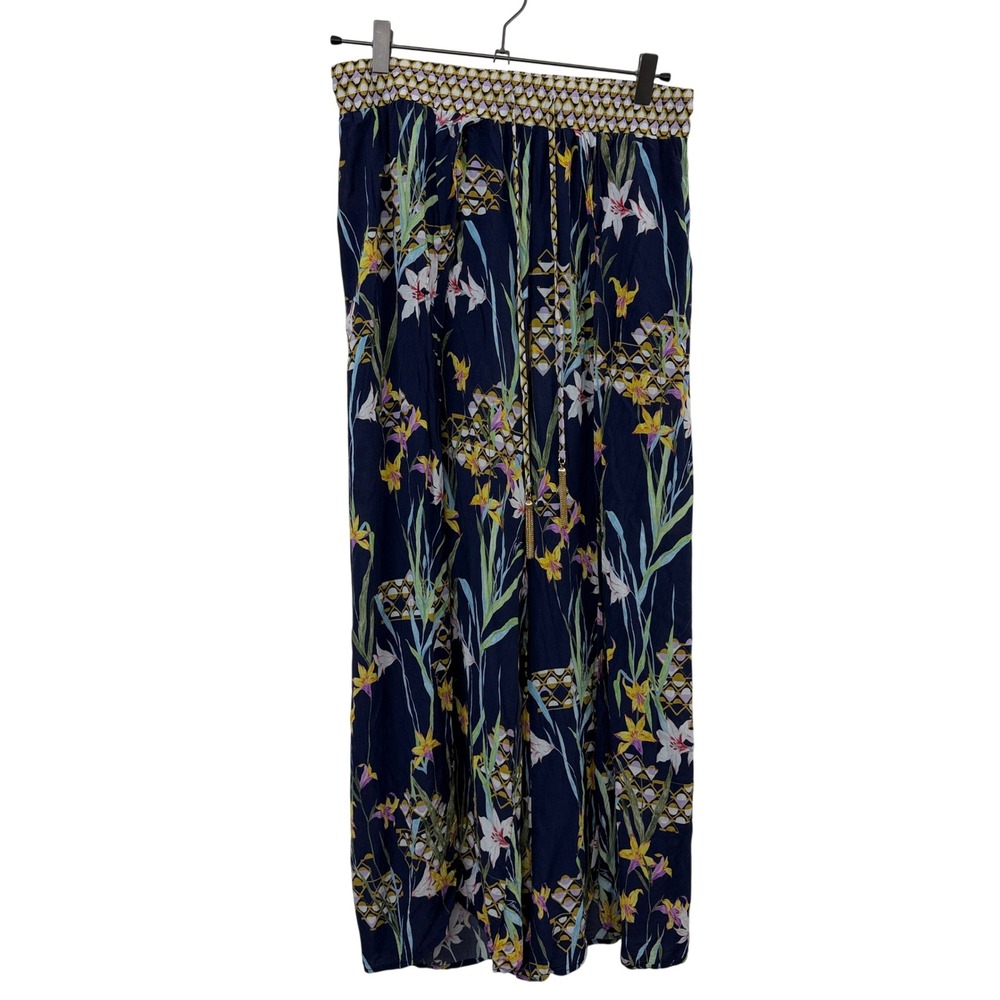 Trina Turk Swim Cover Up Pants Womens Medium Blue Fiji Floral Print Tassel Beach